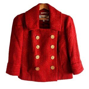 Couture Couture Red Gold Metallic Double-Breasted Wool Silk Crop Blazer